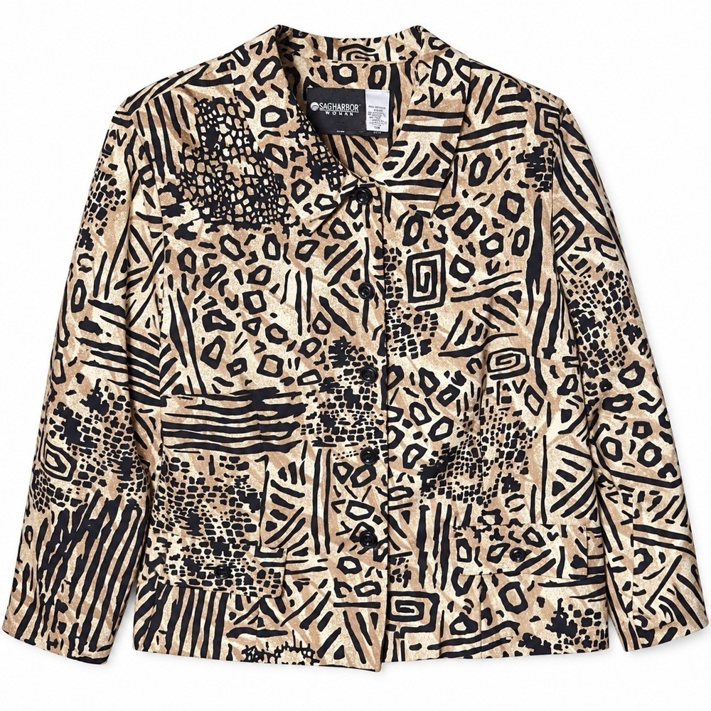 Vintage Sag Harbor Woman 18W Animal Print Abstract Safari Blazer Jacket